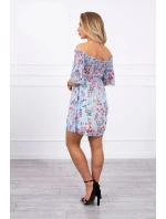 Španielske šaty s kvetinovým motívom modrej