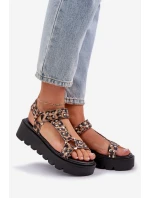 Zdobione Sandały Na Platformie Panterka Brązowe Tatellia