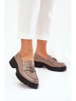 Skórzane Mokasyny Damskie Z Przypinką Miś Vinceza 18109 Beżowe