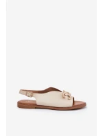 Sandały Damskie Na Płaskim Obcasie Ze Złotą Ozdobą Beżowe Amelira