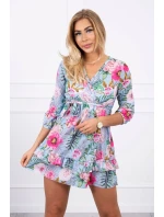 Modré kvetinové šaty s viazaním v páse