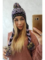 Kockovaná čiapka Fabia K272 čierna+fialová