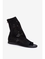 Zazoo 3437 Damskie Zamszowe Sandały Z Cholewką Na Zamek Czarne