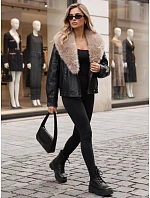 Dámska zimná kožená bunda s kožušinou, čierna, FashionStreet TY6029 Dámska zimná kožená bunda s kožušinou, čierna, FashionStreet TY6029
