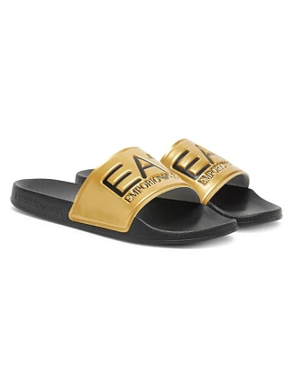 Pánske športové žabky Emporio Armani EA7 čierne/zlaté – 7X000108-AF15118-MZ097 Pánske športové žabky Emporio Armani EA7 čierne/zlaté – 7X000108-AF15118-MZ097