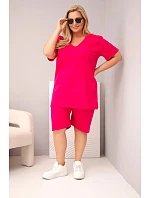 Dámsky bavlnený set s blúzkou a šortkami v nadmernej veľkosti Fuchsia Dámsky bavlnený set s blúzkou a šortkami v nadmernej veľkosti Fuchsia