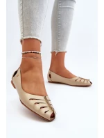 Zazoo 10009 Wygodne Skórzane Baleriny Damskie Beżowe