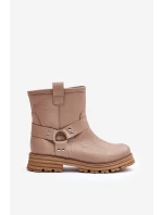 Skórzane Botki Damskie Na Płaskim Obcasie Lewski 3610 Beżowe