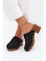 Szydełkowe Klapki Damskie Na Obcasie Czarne Senevia