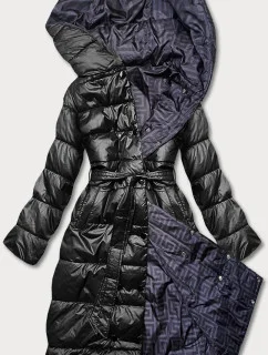 Obojstranná dlhá bunda s kapucňou čierna (p22-6635-1)