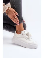 Sneakersy Damskie Na Platformie Eko Skóra Białe Vhisper