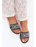 Klapki Damskie Na Płaskim Obcasie Ze Zdobieniem Amore Czarne Avelina