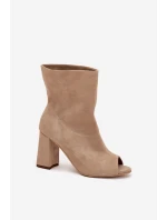 Zamszowe Botki Na Słupku Z Odkrytymi Palcami Zazoo 3830 Beżowe