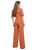 S285 Kombinéza s výstrihom do V a širokými nohavicami - čierna