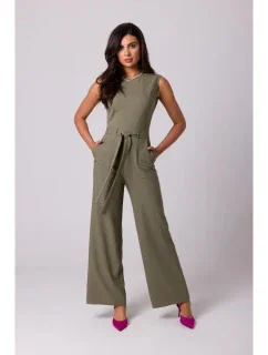 B256 Kombinéza bez rukávov s vreckami - olivová