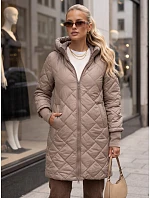 Dlhá dámska prešívaná prechodová bunda, béžová, FashionStreet TY5866 Dlhá dámska prešívaná prechodová bunda, béžová, FashionStreet TY5866