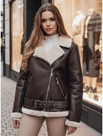 Dámska kožená bunda s ovčou kožušinou NORFDIMA hnedá FashionStreet TY4736z
