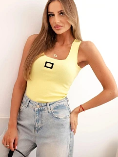 Dámsky pruhovaný top s ramienkami a ozdobnou aplikáciou žltý