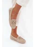 Mokasyny Damskie Z Ażurowym Wzorem I Wiązaniem Beżowe Mirisa