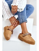 Dámske zateplené papuče s kožušinovou platformou Camel Azida