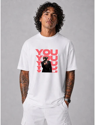 Pánske tričko oversize s nápisom YOU bavlna biela FashionStreet NX1034R Pánske tričko oversize s nápisom YOU bavlna biela FashionStreet NX1034R