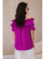 Španielska blúzka s ozdobným volánom tmavo fialová