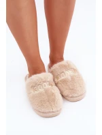Kapcie Damskie Z Futerkiem I Napisem Beżowe Kalelia