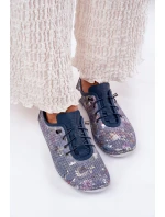 Półbuty Damskie Ze Skóry Naturalnej Wzorzyste Artiker 56C2691 Niebieskie