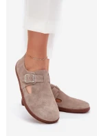 Zamszowe Półbuty Barefoot Damskie Z Klamrą Zazoo N1261 Beżowe