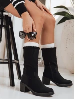 Dámske semišové čižmy na podpätku čierne FashionStreet ZY1256