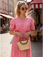 Dámske midi šaty s kvetinovým vzorom v ružovej farbe FashionStreet EY2658 Dámske midi šaty s kvetinovým vzorom v ružovej farbe FashionStreet EY2658
