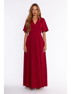M937 Maxi dress with a neckline and box pleats – maroon