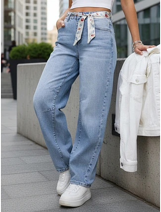 Dámske baggy džínsy s vysokými siedmimi modrými nohavicami FashionStreet UY2928 Dámske baggy džínsy s vysokými siedmimi modrými nohavicami FashionStreet UY2928