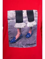 3D grafická blúzka so zirkónmi červená