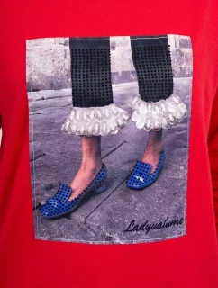 3D grafická blúzka so zirkónmi červená