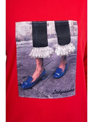 3D grafická blúzka so zirkónmi červená