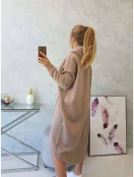 Zateplené šaty s kapucňou tmavo béžové