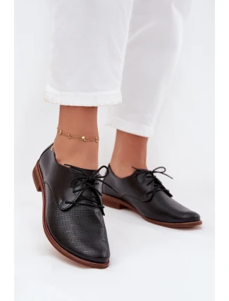 Skórzane Półbuty Damskie Eleganckie Sznurowane Zazoo 4238 Czarne