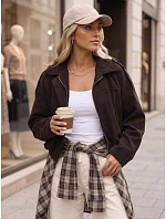 Dámska krátka čokoládová kordová bunda FashionStreet TY6018 Dámska krátka čokoládová kordová bunda FashionStreet TY6018