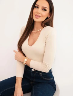 Dámska blúzka s výstrihom do V a dlhými rukávmi béžová