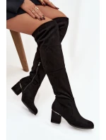Dámské vysoké boty na podpatku z eko semiše černé Zaretta