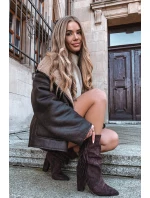 Dámské kotníkové boty na podpatku s třásněmi a žebrováním Zateplené Čokoládové Darlina