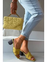 Dámské sandály na podpatku s řemínky Eko semišové Žluté Corivelle