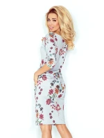 Dámske šaty netopierie strih s vreckami a zaväzovacie šnúrkou kvetinové sivé - Sivá / S - Numoco Dámske šaty netopierie strih s vreckami a zaväzovacie šnúrkou kvetinové sivé - Sivá / S - Numoco