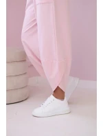 Bavlnená mikina nohavice set púdrovo ružová