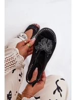 Sandały Damskie Na Płaskim Obcasie Z Ozdobą Czarne Setorina