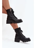 Botki Workery Damskie Na Klocku Ocieplane Z Literą F Czarne Lurina