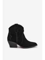 Wsuwane Botki Kowbojki Damskie Z Naturalnego Zamszu Czarne Beretta