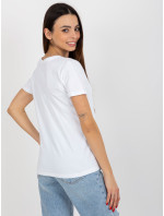 Biele a svetlo fialové bavlnené tričko s potlačou