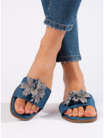 Exkluzívne modré dámske ponožky na podpätku bez päty